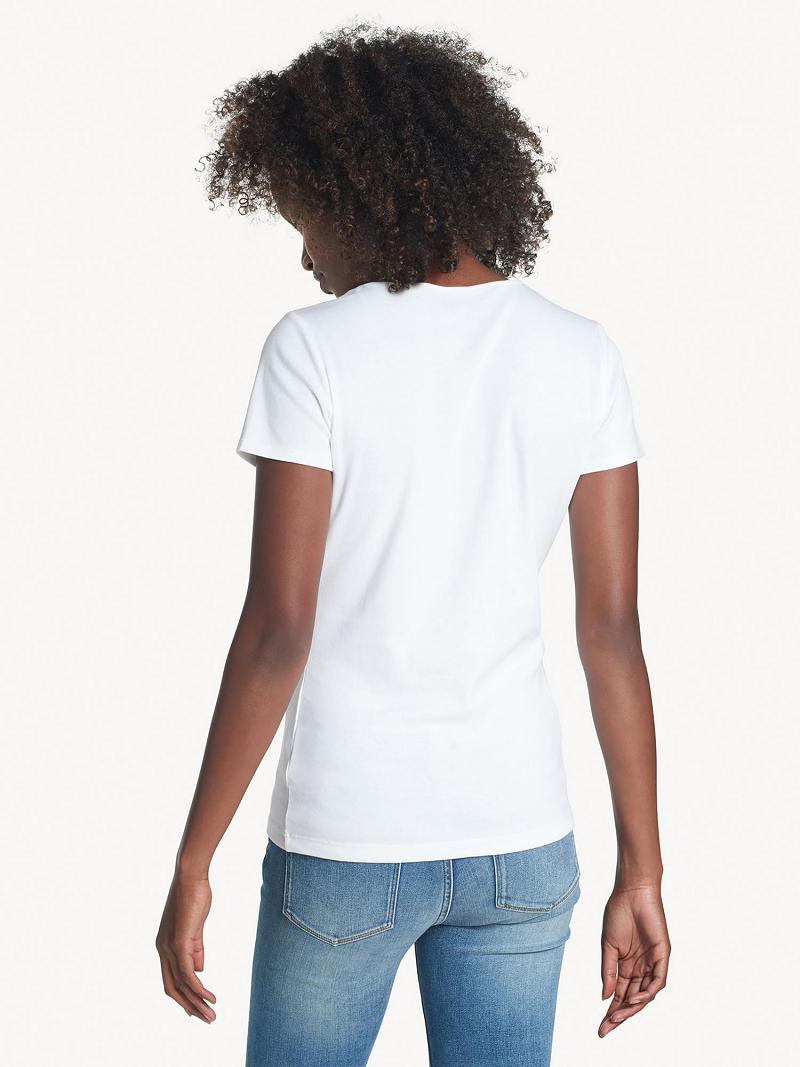 T Shirts Tommy Hilfiger Essential Split-Neck Femme Blanche | FR_W21451