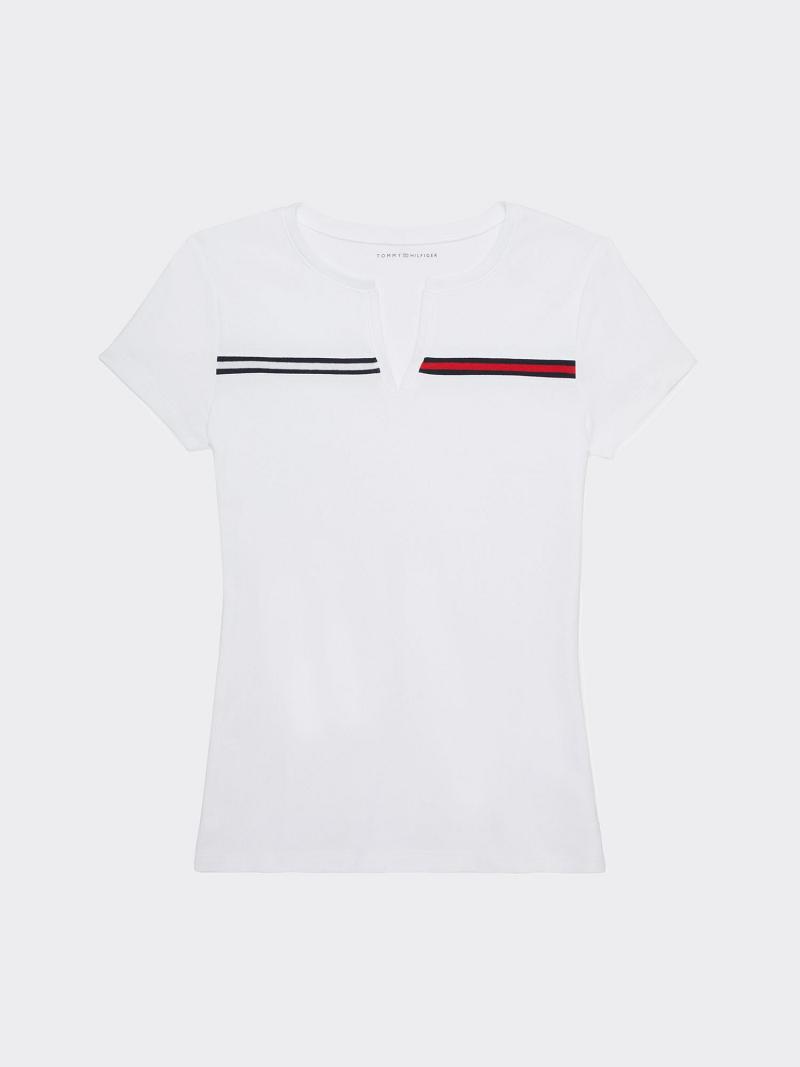 T Shirts Tommy Hilfiger Essential Split-Neck Femme Blanche | FR_W21451