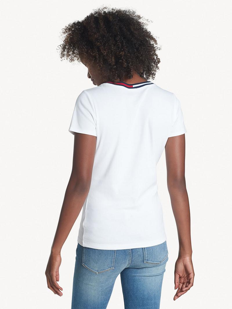 T Shirts Tommy Hilfiger Essential V-Neck Femme Blanche | FR_W21452