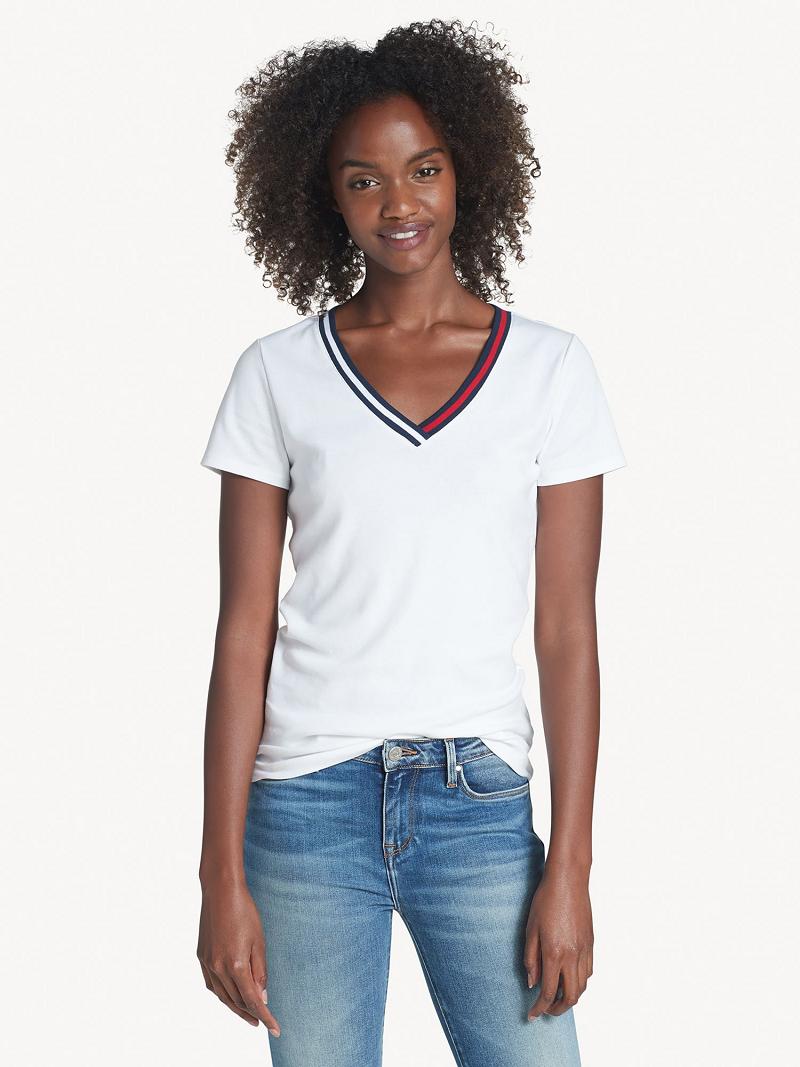 T Shirts Tommy Hilfiger Essential V-Neck Femme Blanche | FR_W21452