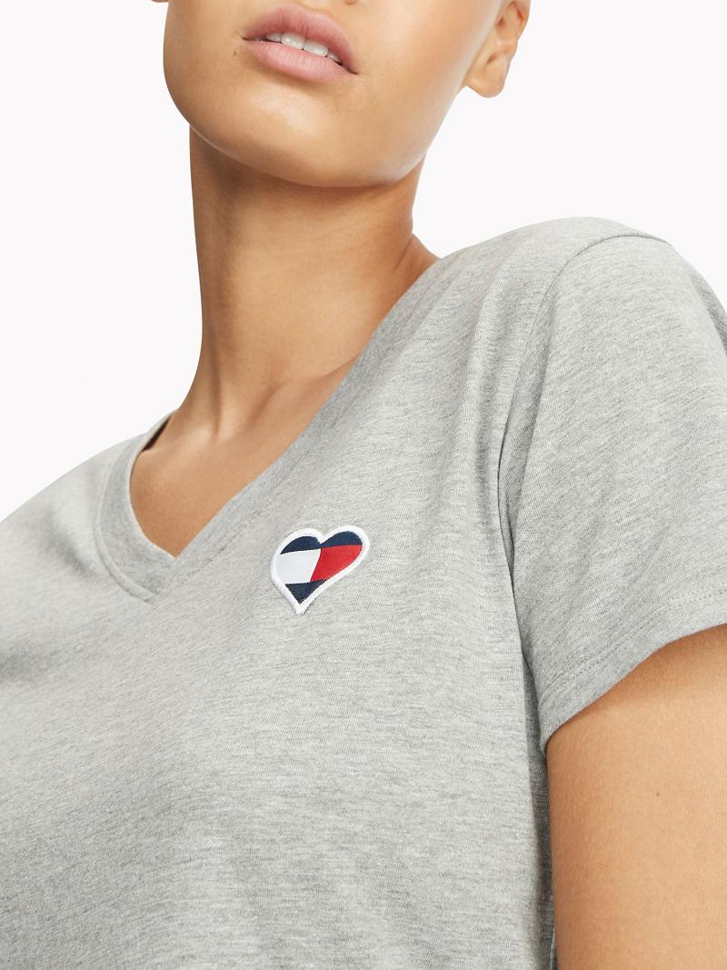 T Shirts Tommy Hilfiger Heart Sleep Femme Grise | FR_W21454