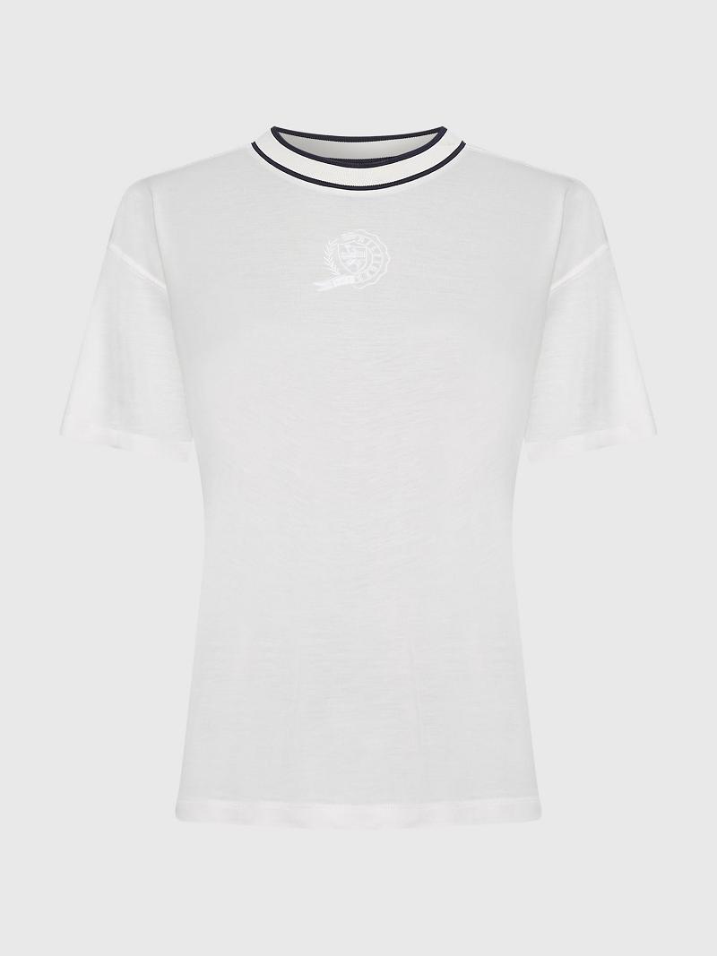 T Shirts Tommy Hilfiger Icon Crest Femme Blanche | FR_W21458