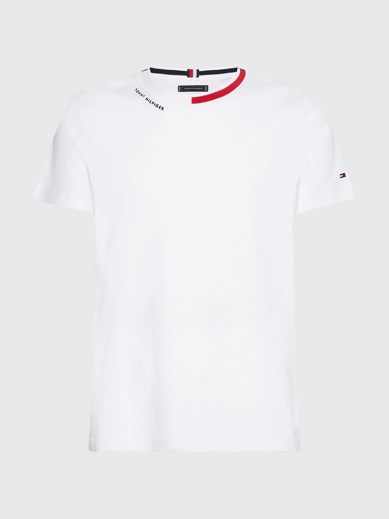 T Shirts Tommy Hilfiger Jacquard signature accent Homme Blanche | FR_M31046