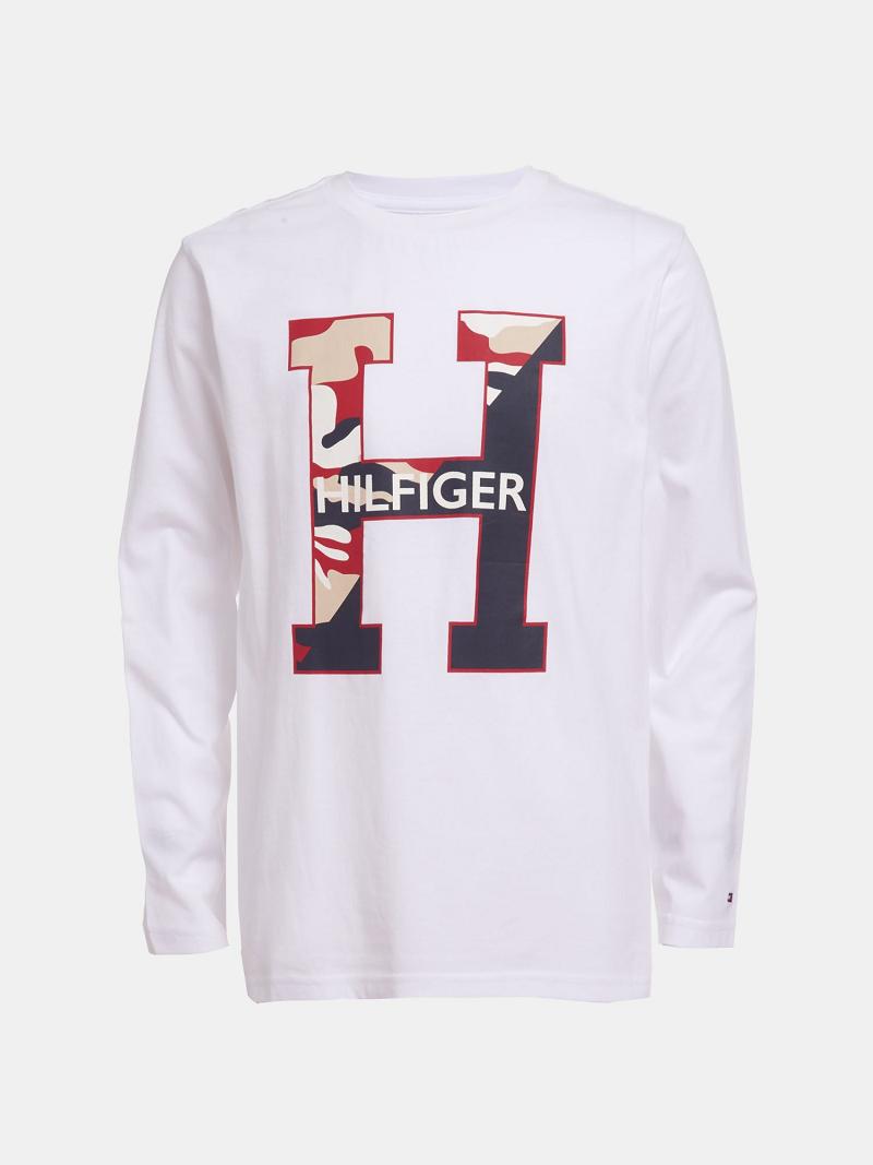 T Shirts Tommy Hilfiger Little Camo H Long-Sleeve Enfant Blanche | FR_B2181