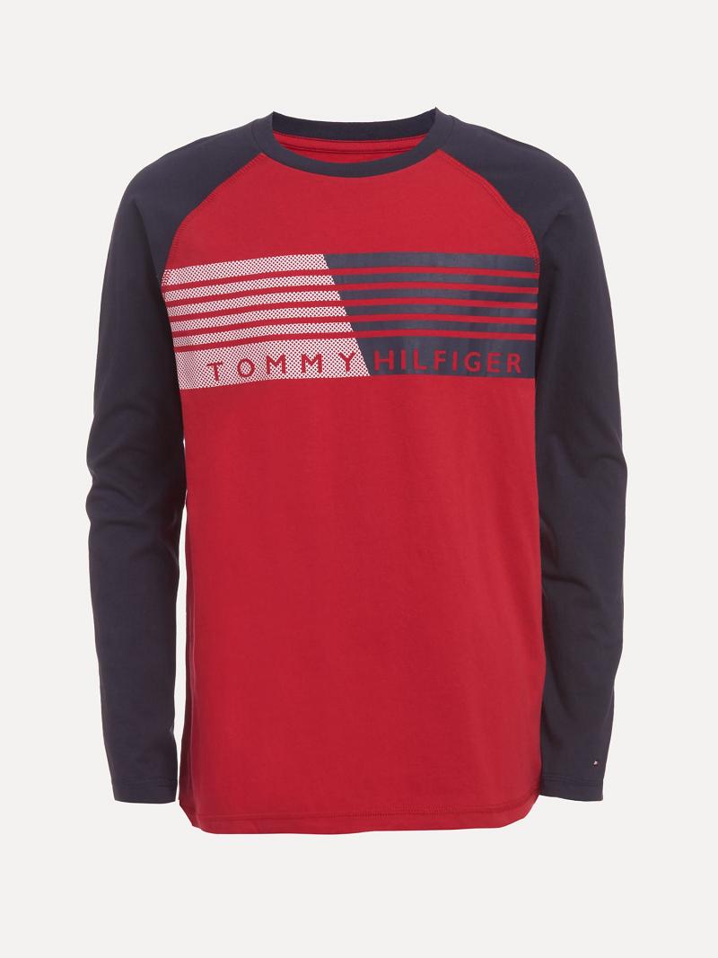 T Shirts Tommy Hilfiger Little Long-Sleeve Colorblock Flag Enfant Rouge | FR_B2184