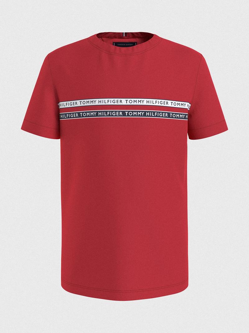 T Shirts Tommy Hilfiger Logo Stripe Enfant Rouge | FR_B2195