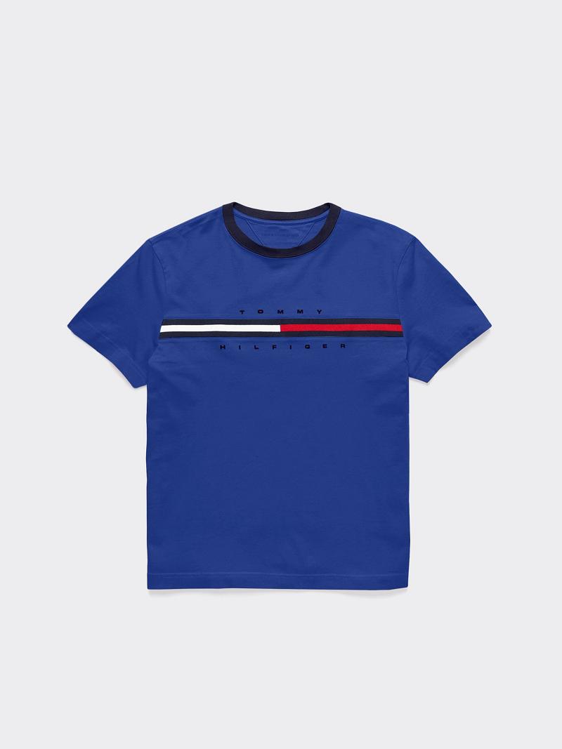 T Shirts Tommy Hilfiger Logo Stripe Enfant Bleu | FR_B2196