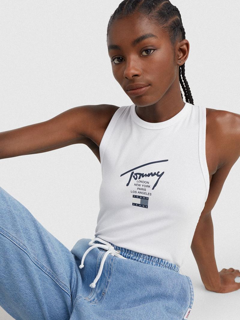 T Shirts Tommy Hilfiger Logo Tank Bodysuit Femme Blanche | FR_W21460