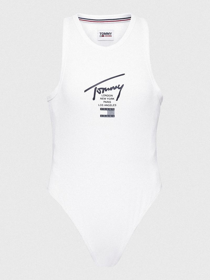 T Shirts Tommy Hilfiger Logo Tank Bodysuit Femme Blanche | FR_W21460