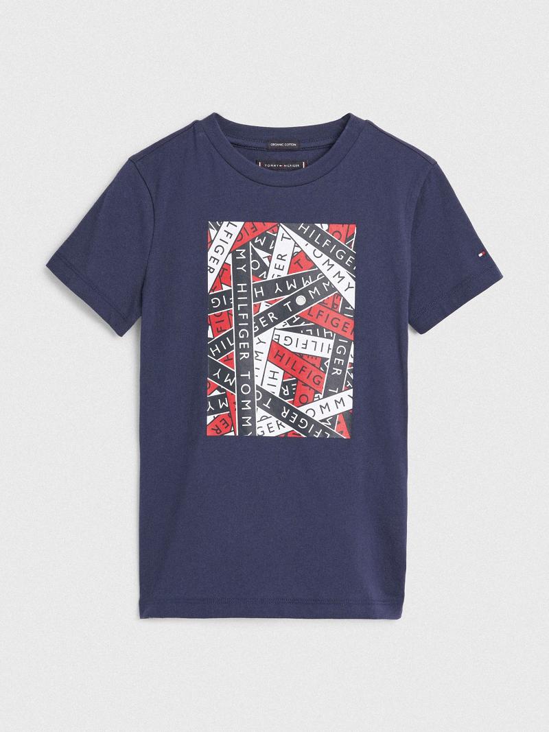 T Shirts Tommy Hilfiger Logo Tape Enfant Bleu | FR_G1253