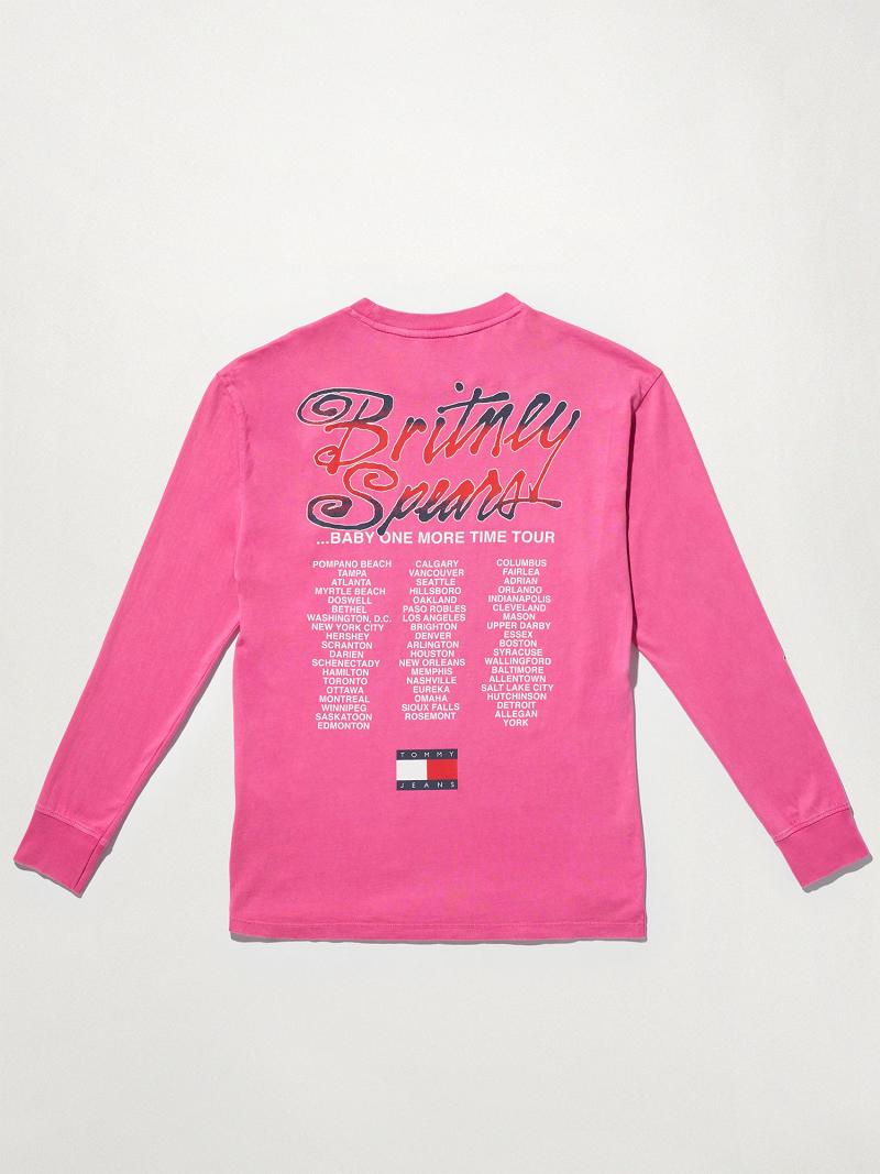 T Shirts Tommy Hilfiger Organic Coton Britney Oversized Long-Sleeve Femme Rose | FR_W21465