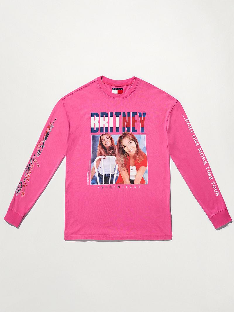 T Shirts Tommy Hilfiger Organic Coton Britney Oversized Long-Sleeve Femme Rose | FR_W21465