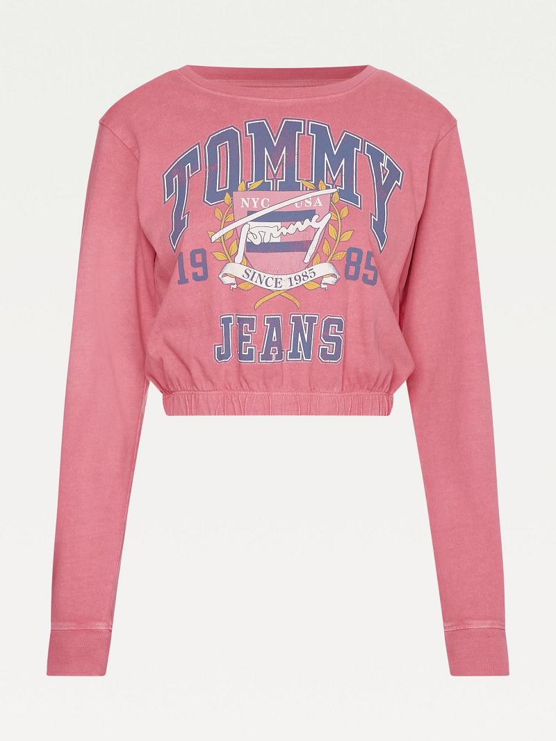 T Shirts Tommy Hilfiger Organic Coton Collegiate Femme Rose | FR_W21466