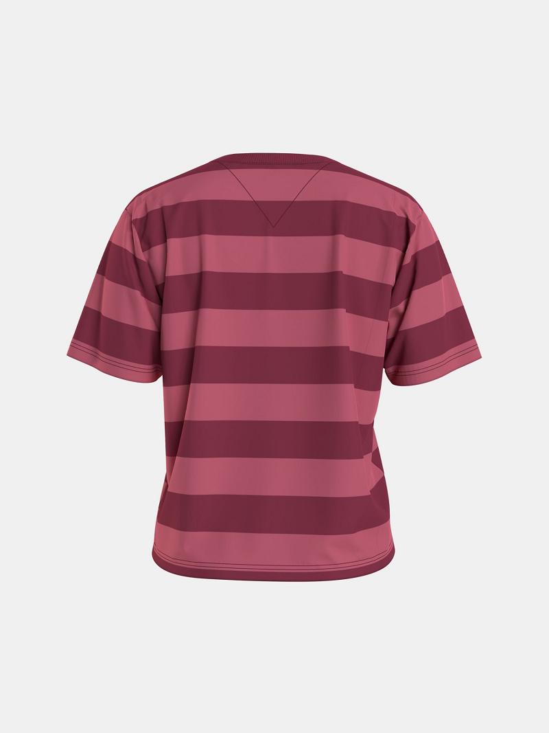 T Shirts Tommy Hilfiger Organic Coton Collegiate Stripe Femme Rouge | FR_W21467