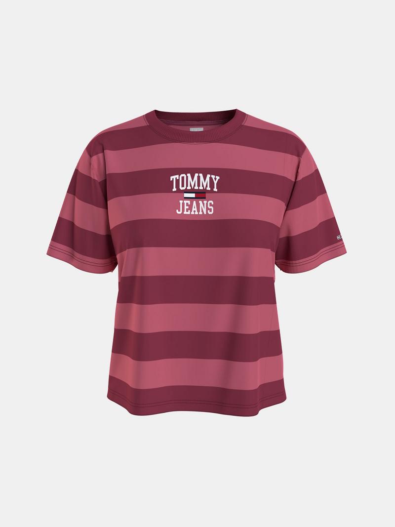 T Shirts Tommy Hilfiger Organic Coton Collegiate Stripe Femme Rouge | FR_W21467