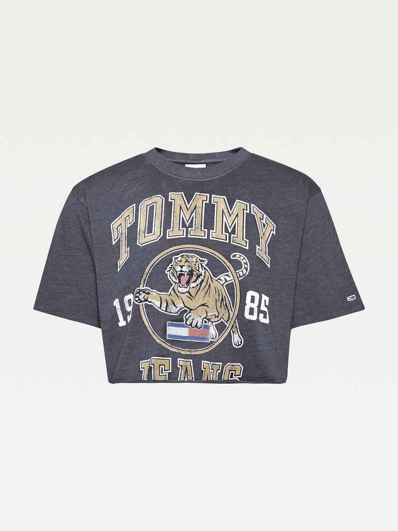 T Shirts Tommy Hilfiger Organic Coton Collegiate Tiger Femme Grise | FR_W21468