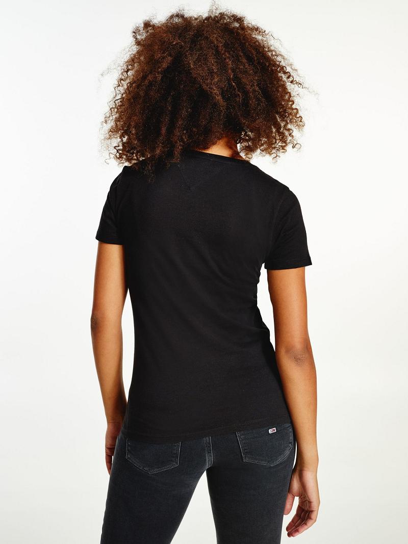 T Shirts Tommy Hilfiger Organic Coton Extra Slim Fit Logo Femme Noir | FR_W21470