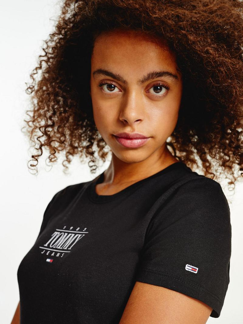 T Shirts Tommy Hilfiger Organic Coton Extra Slim Fit Logo Femme Noir | FR_W21470