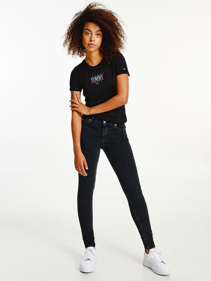 T Shirts Tommy Hilfiger Organic Coton Extra Slim Fit Logo Femme Noir | FR_W21470