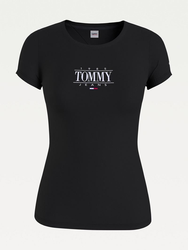 T Shirts Tommy Hilfiger Organic Coton Extra Slim Fit Logo Femme Noir | FR_W21470