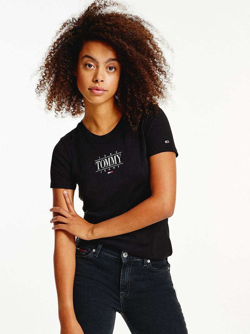 T Shirts Tommy Hilfiger Organic Coton Extra Slim Fit Logo Femme Noir | FR_W21470