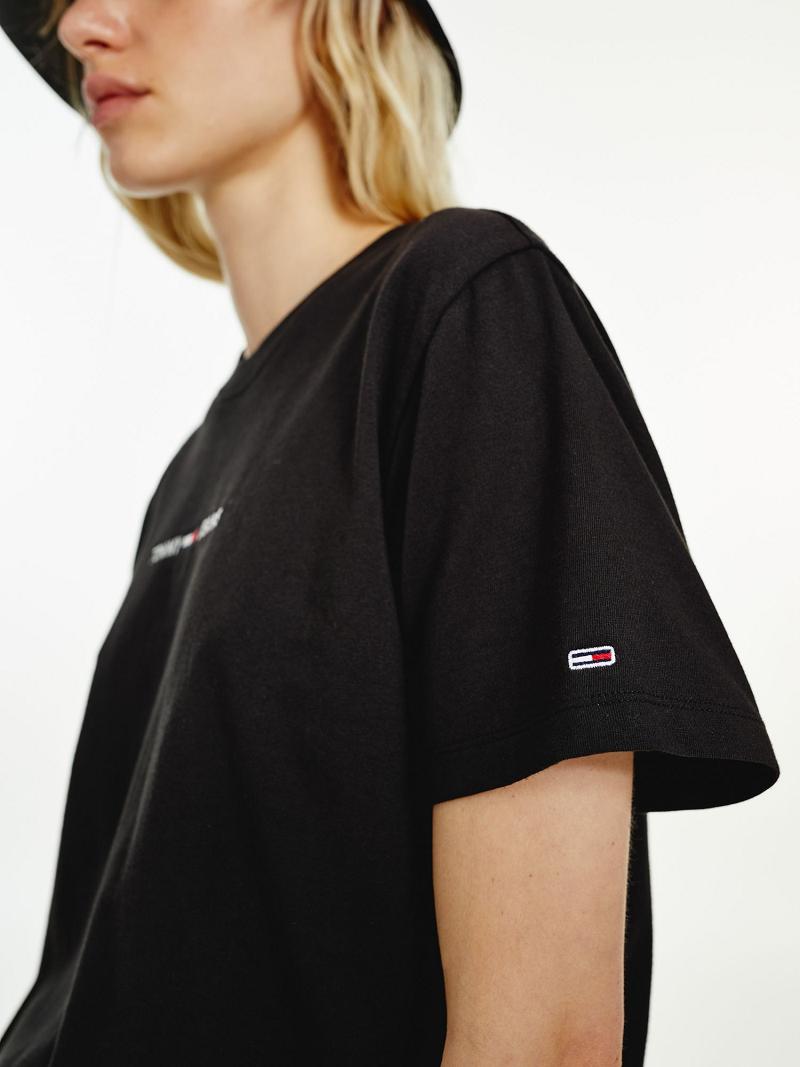 T Shirts Tommy Hilfiger Organic Coton Linear Logo Femme Noir | FR_W21471