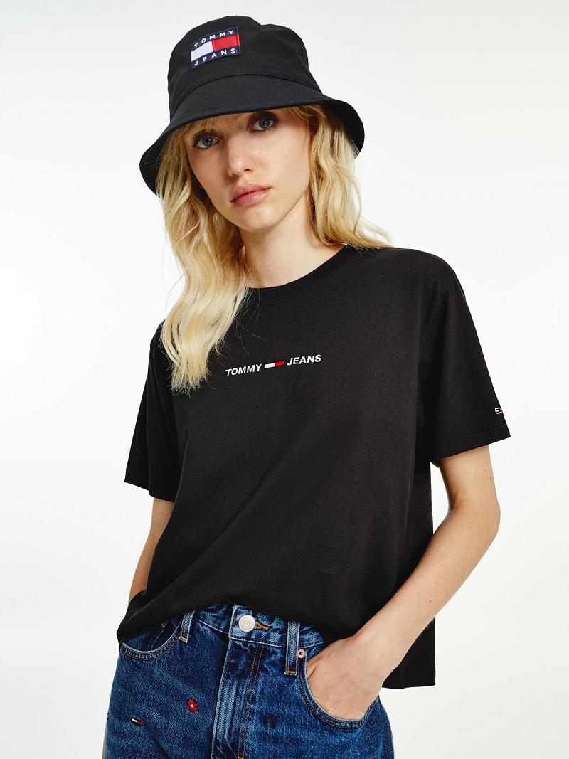 T Shirts Tommy Hilfiger Organic Coton Linear Logo Femme Noir | FR_W21471