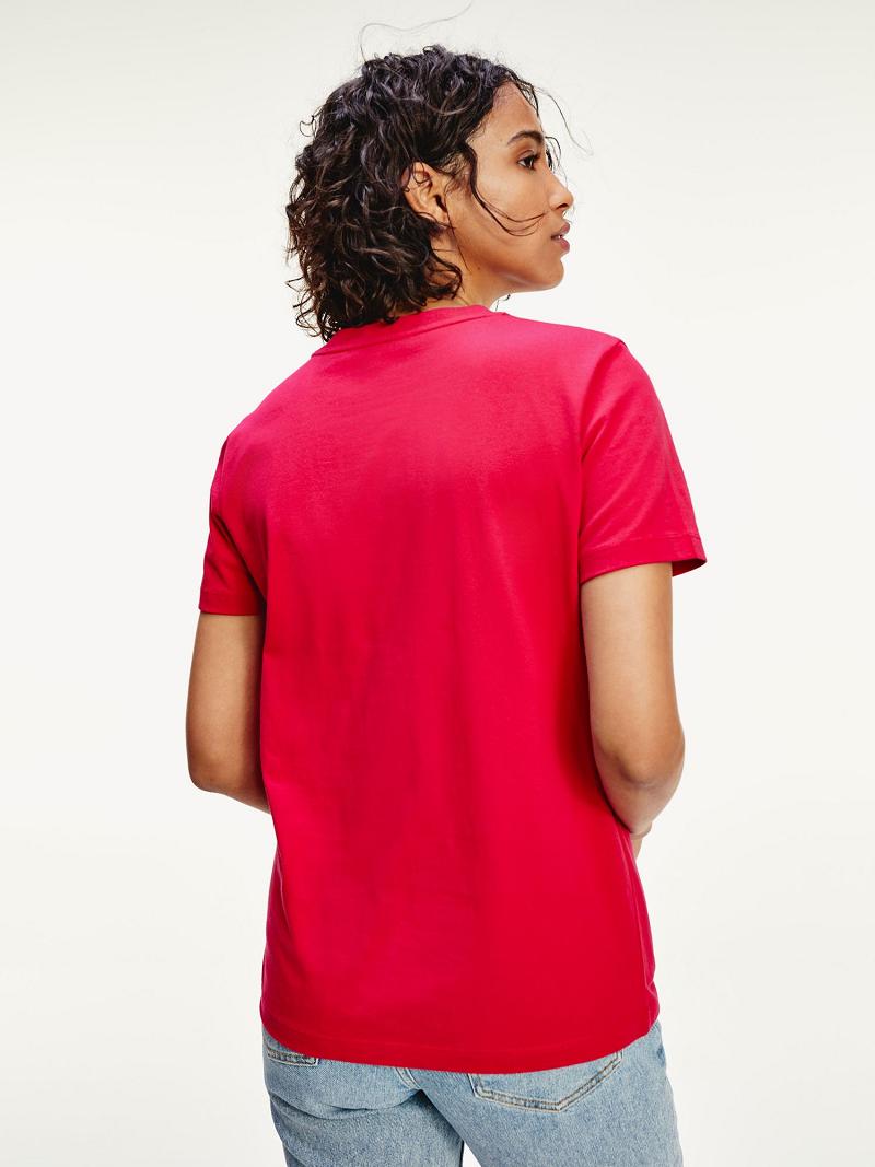 T Shirts Tommy Hilfiger Organic Coton Logo Femme Rouge | FR_W21472