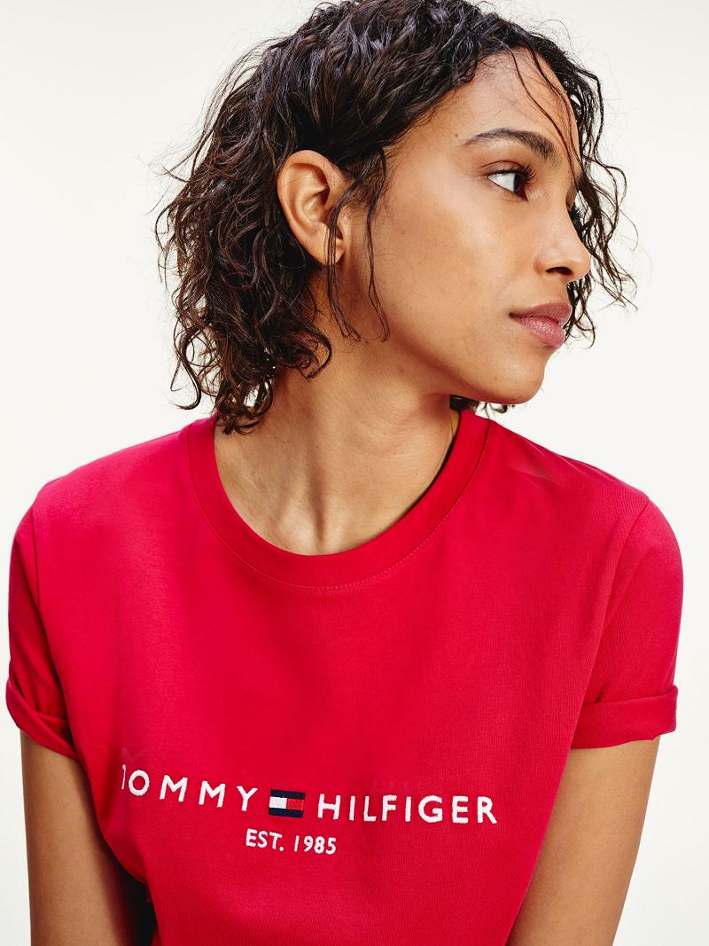 T Shirts Tommy Hilfiger Organic Coton Logo Femme Rouge | FR_W21472