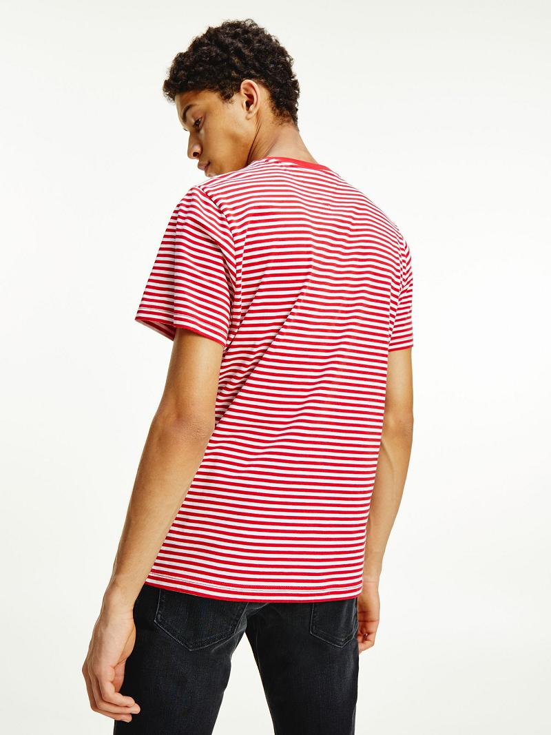 T Shirts Tommy Hilfiger Organic cotton classics stripe Homme Rouge Blanche | FR_M31059