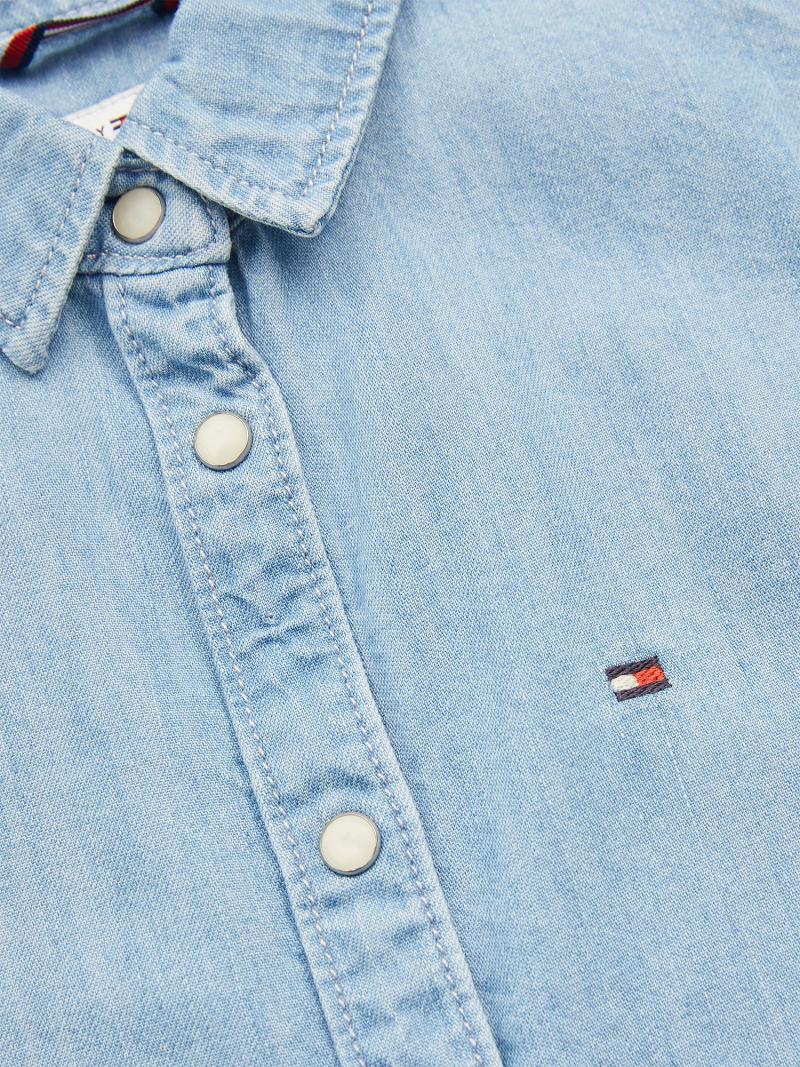 T Shirts Tommy Hilfiger Puff Sleeve Denim Shirt Enfant Bleu | FR_G1256