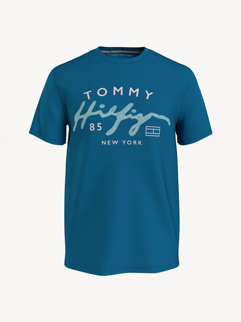 T Shirts Tommy Hilfiger Script Homme Bleu | FR_M31066