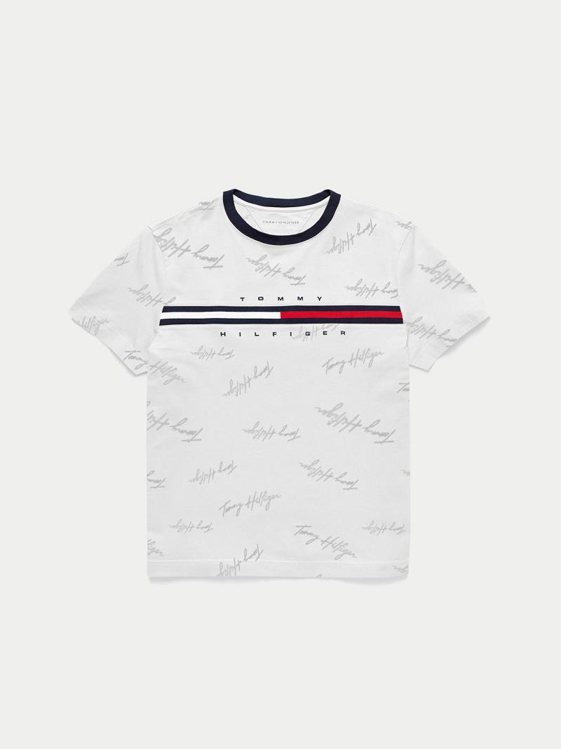 T Shirts Tommy Hilfiger Signature Flag Enfant Blanche | FR_G1258