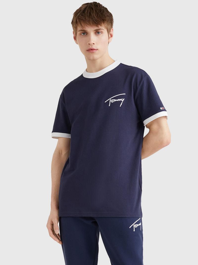 T Shirts Tommy Hilfiger Signature Homme Bleu Marine | FR_M31067