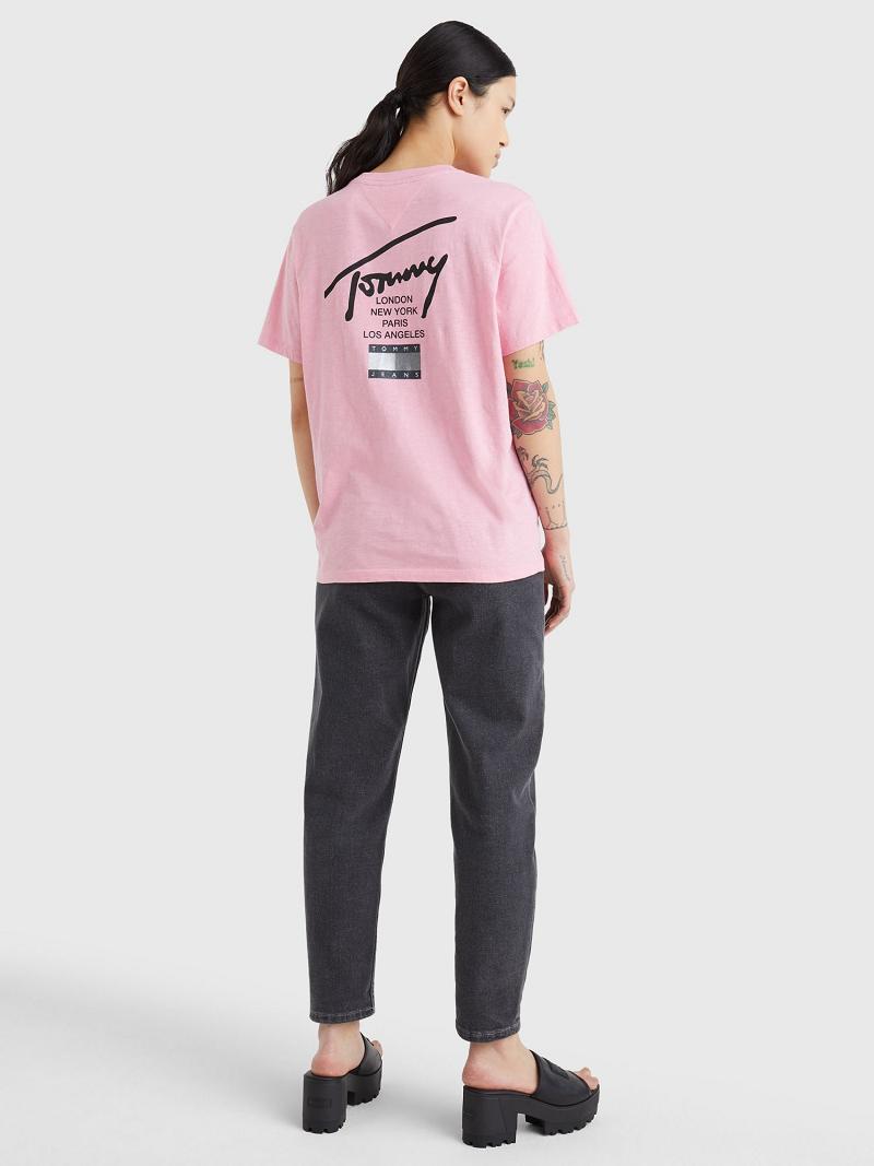 T Shirts Tommy Hilfiger Signature Logo Femme Rose | FR_W21475