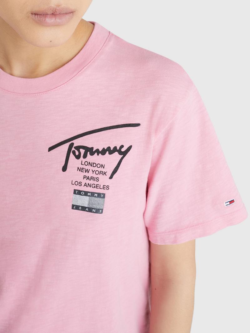 T Shirts Tommy Hilfiger Signature Logo Femme Rose | FR_W21475