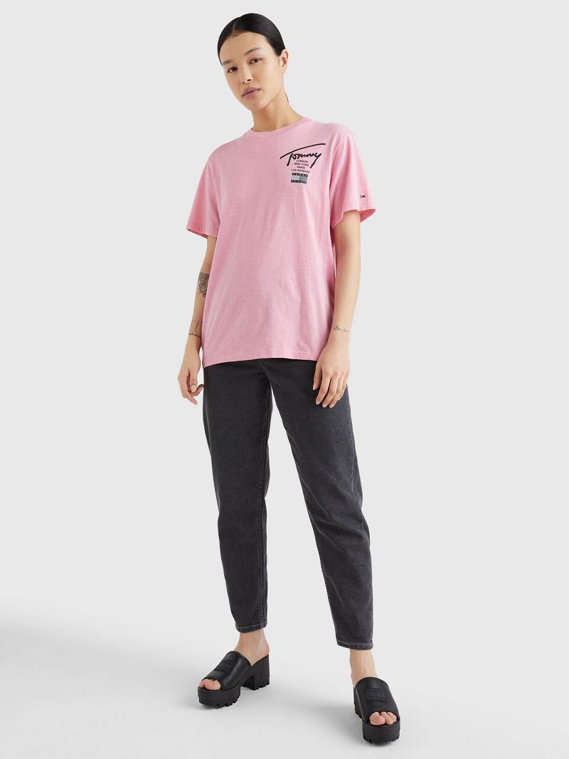 T Shirts Tommy Hilfiger Signature Logo Femme Rose | FR_W21475