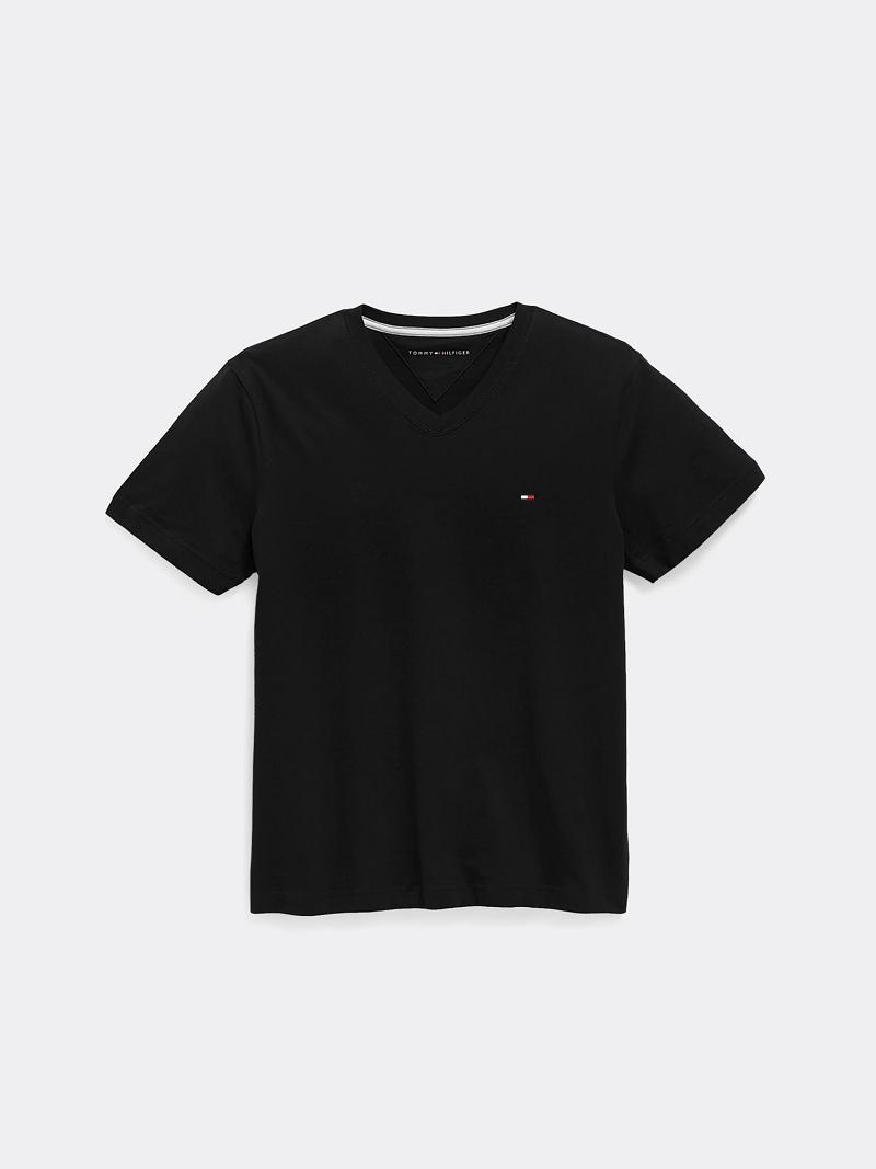 T Shirts Tommy Hilfiger Solid V-Neck Enfant Noir | FR_G1262