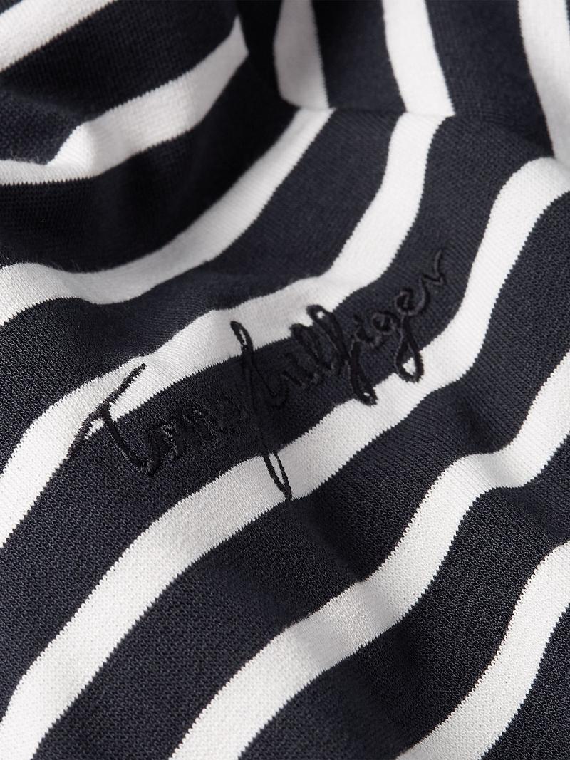 T Shirts Tommy Hilfiger Stripe Crewneck Top Femme Noir Blanche | FR_W21476