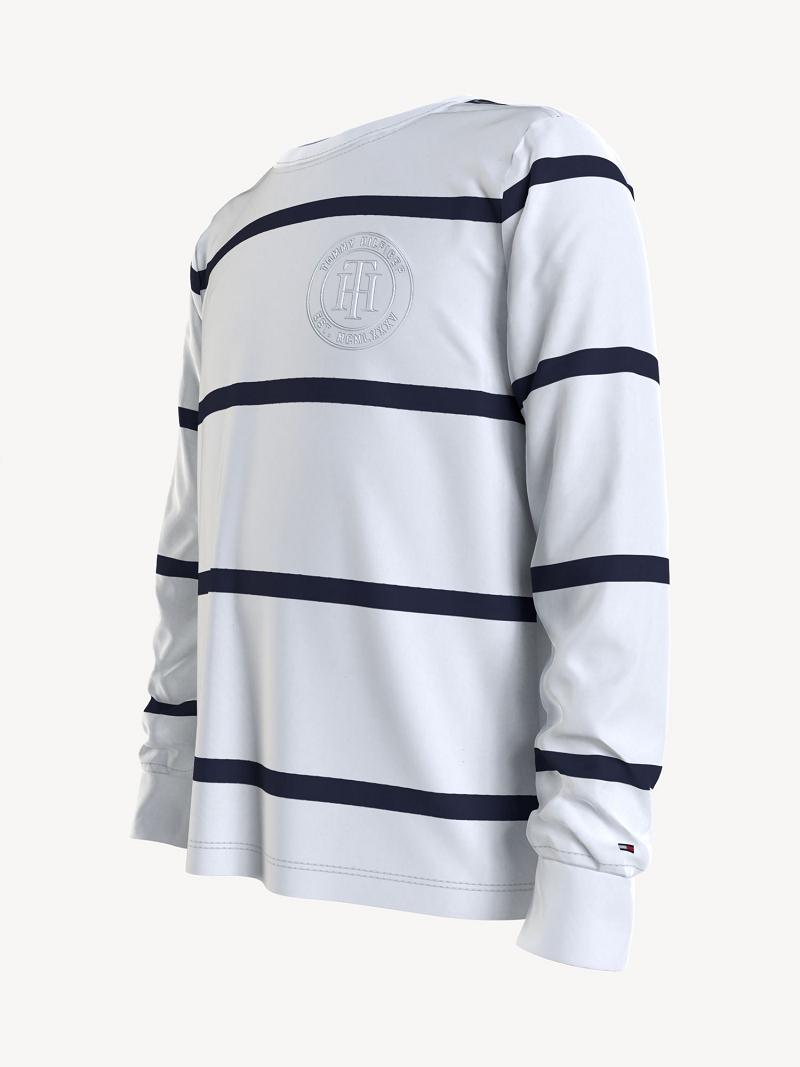 T Shirts Tommy Hilfiger Stripe Long Sleeve Enfant Blanche | FR_B2211