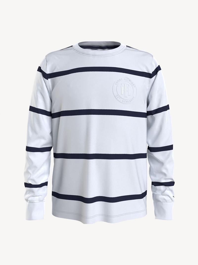 T Shirts Tommy Hilfiger Stripe Long Sleeve Enfant Blanche | FR_B2211