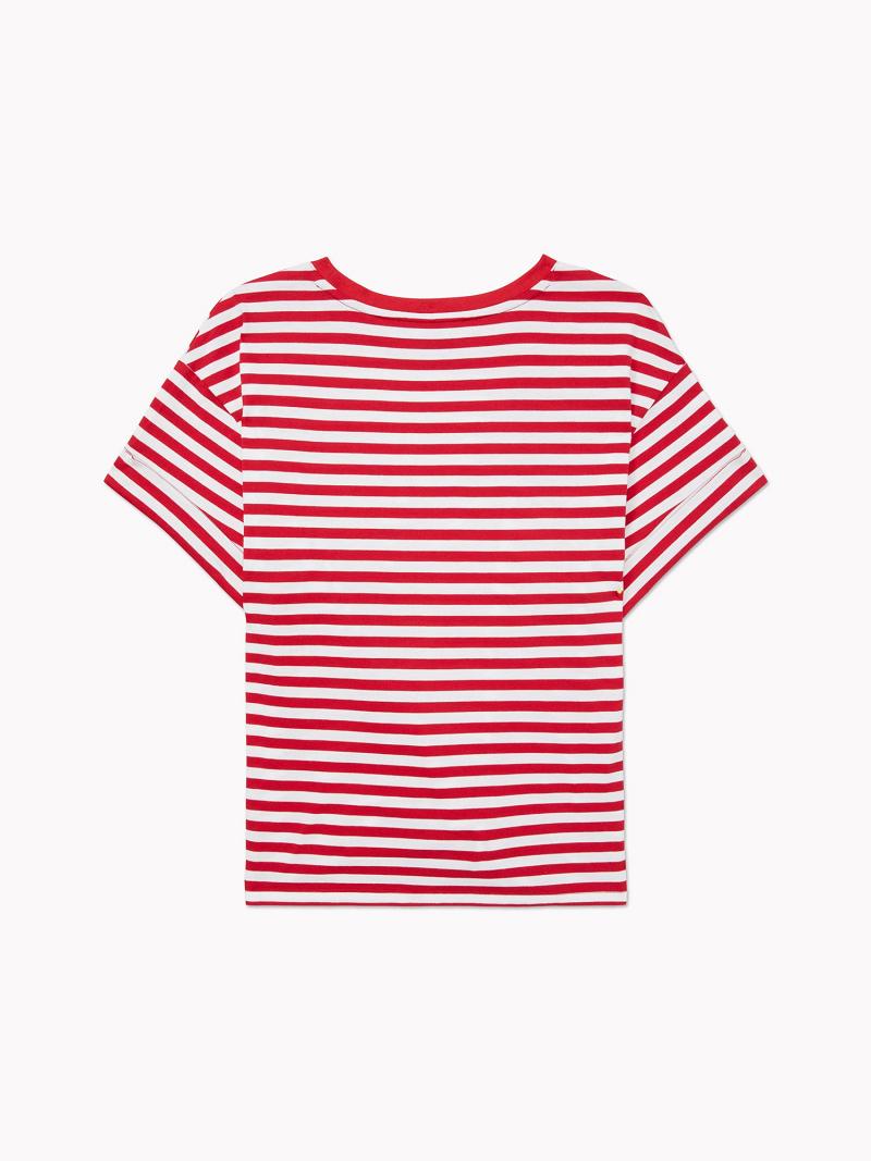 T Shirts Tommy Hilfiger Stripe Tie-Front Femme Rouge | FR_W21478