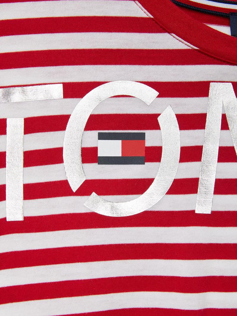 T Shirts Tommy Hilfiger Stripe Tie-Front Femme Rouge | FR_W21478