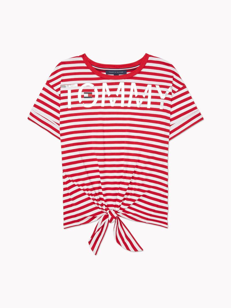 T Shirts Tommy Hilfiger Stripe Tie-Front Femme Rouge | FR_W21478