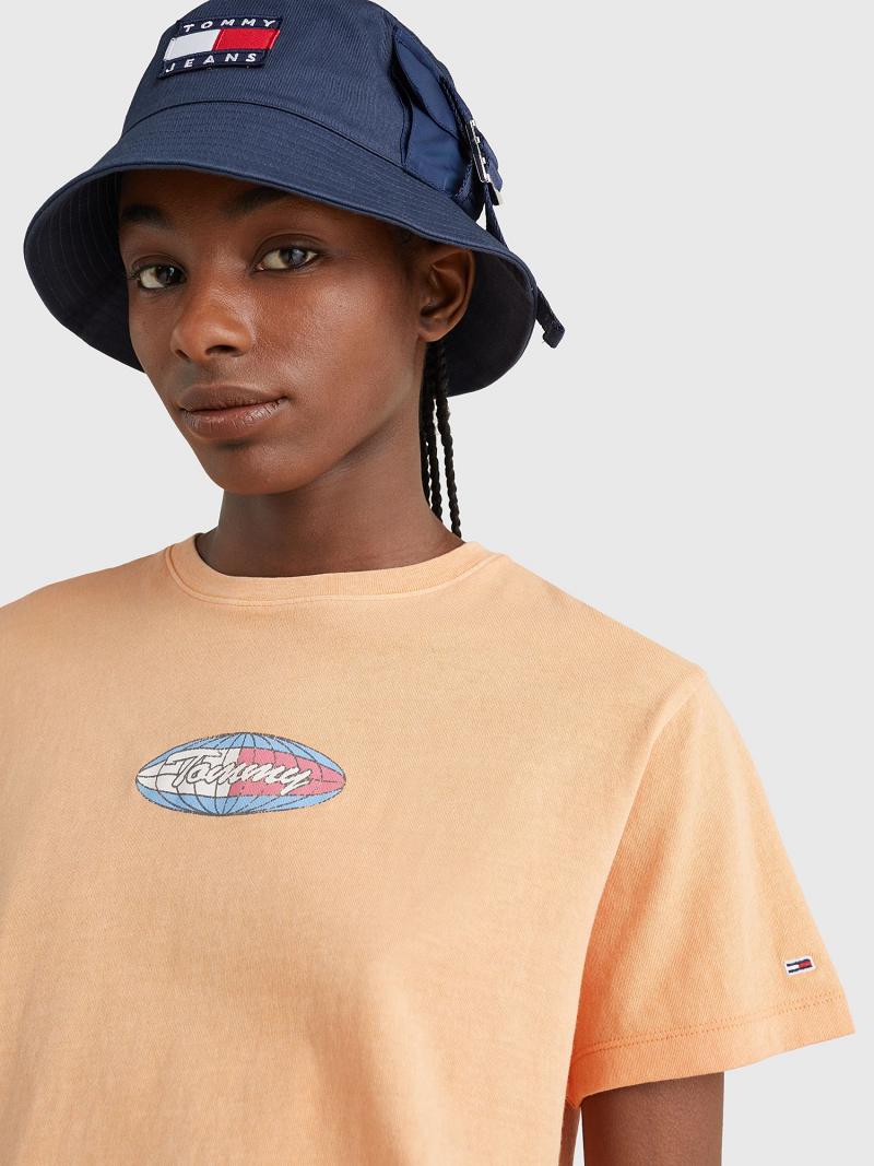 T Shirts Tommy Hilfiger Surf Globe Logo Femme Orange | FR_W21481