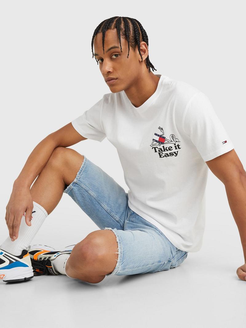 T Shirts Tommy Hilfiger Take It Easy Logo Homme Blanche | FR_M31077