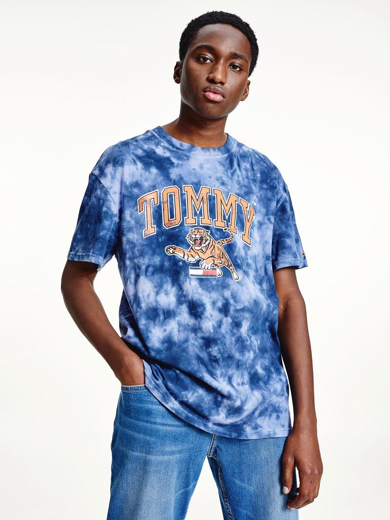 T Shirts Tommy Hilfiger Tie-dye tiger Homme Bleu | FR_M31084