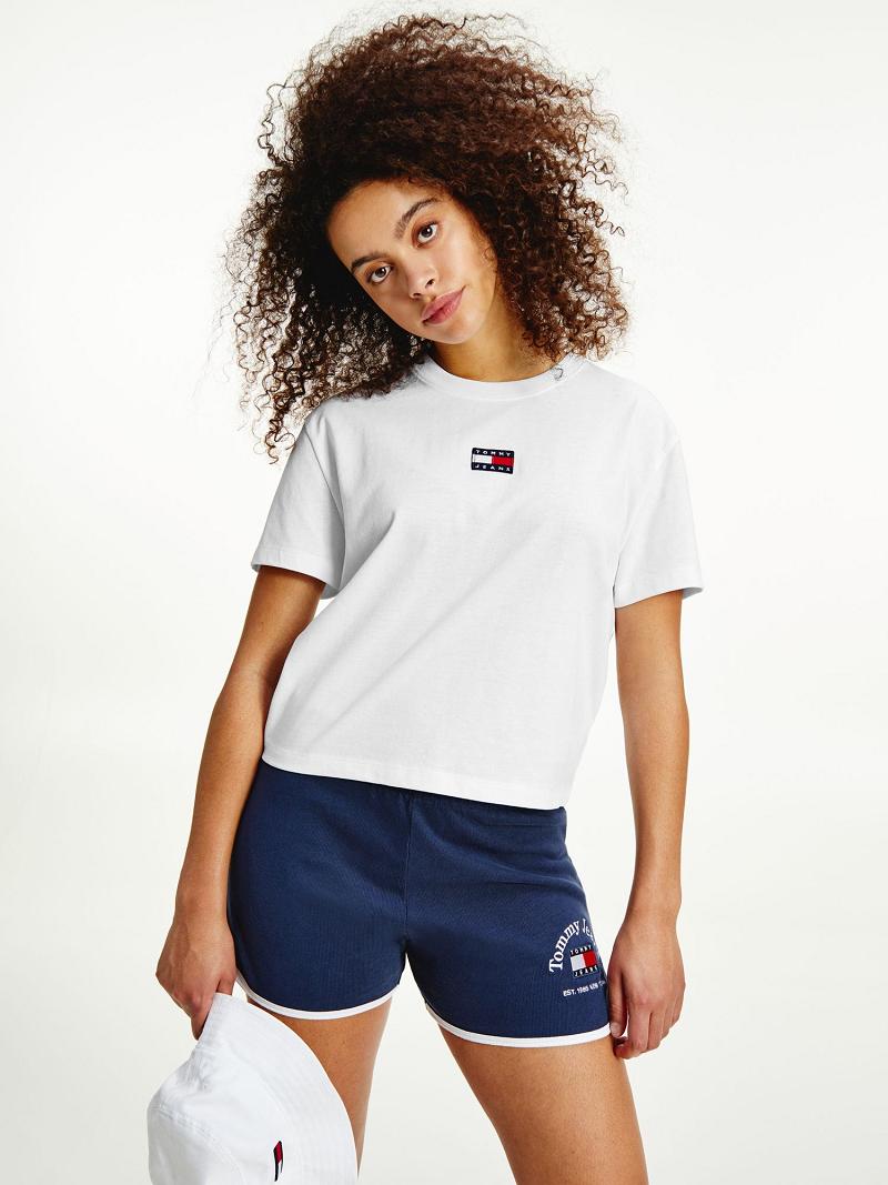 T Shirts Tommy Hilfiger Tommy Badge Femme Blanche | FR_W21483