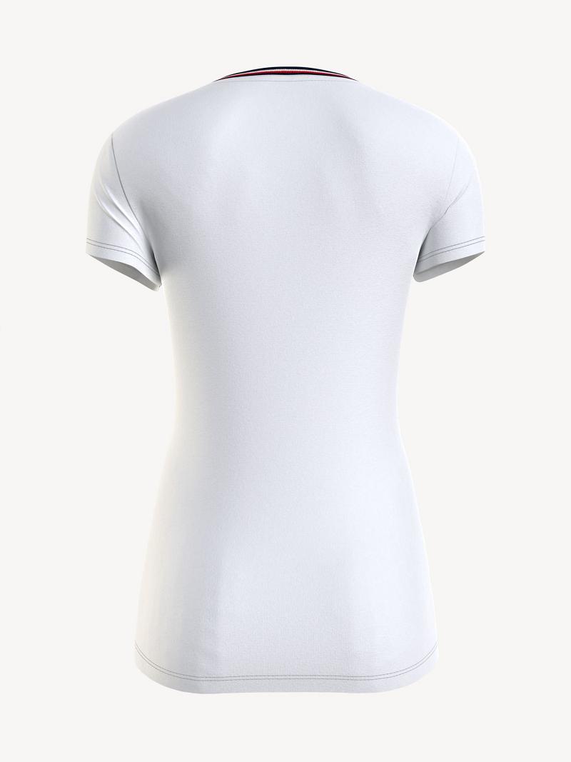 T Shirts Tommy Hilfiger V-Neck Femme Blanche | FR_W21486