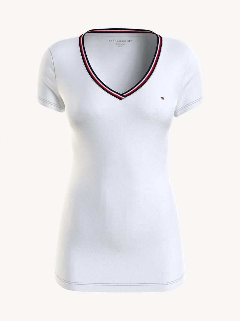 T Shirts Tommy Hilfiger V-Neck Femme Blanche | FR_W21486